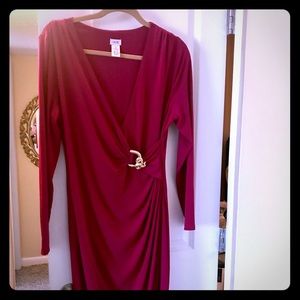 Cache mock wrap dress with gold buckle